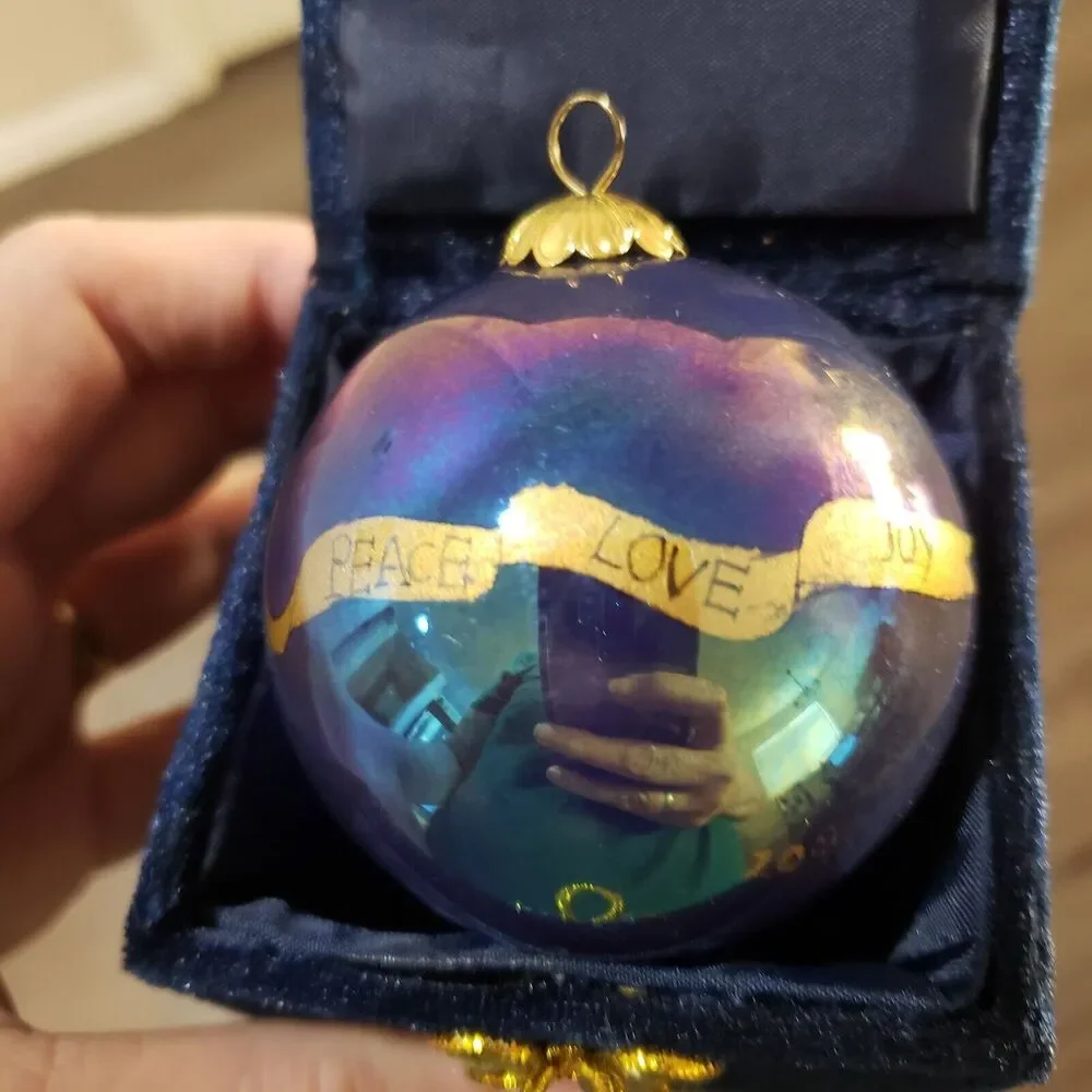 VTG Li Bien Glass Reverse Hand Painted Christmas Ornament Dove Olive Branch 2001